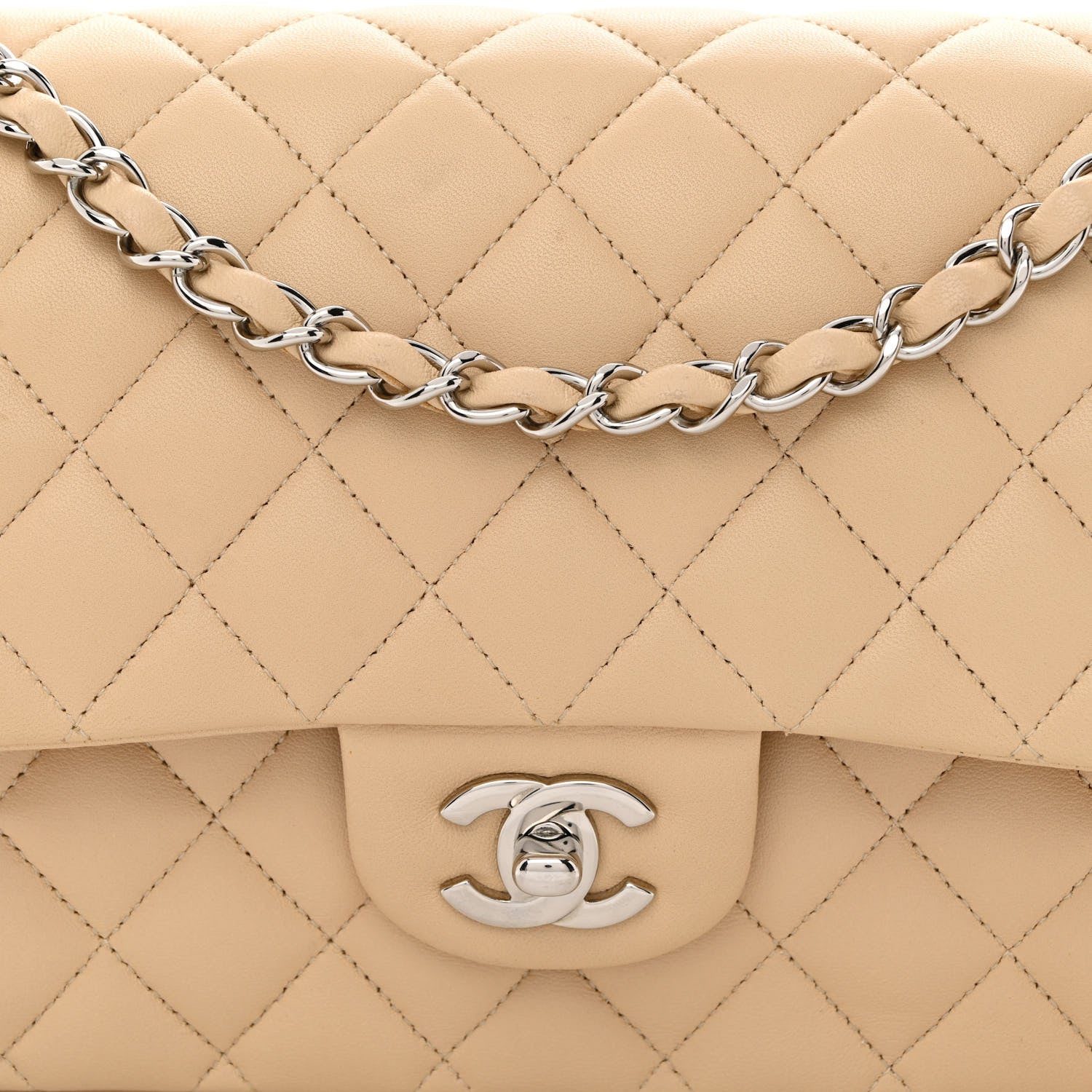 Chanel Lambskin Quilted Medium Double Flap Beige 8 of 13