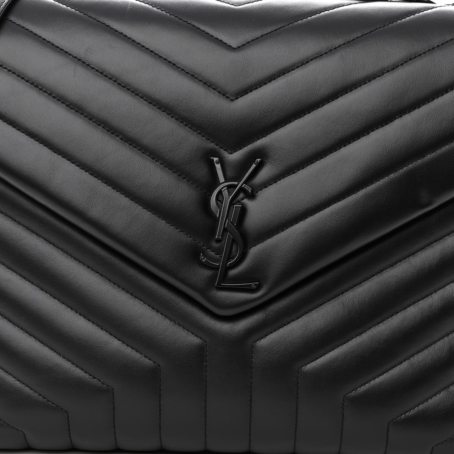 Calfskin Y Quilted Monogram Monochrome Large Loulou Chain Satchel Black