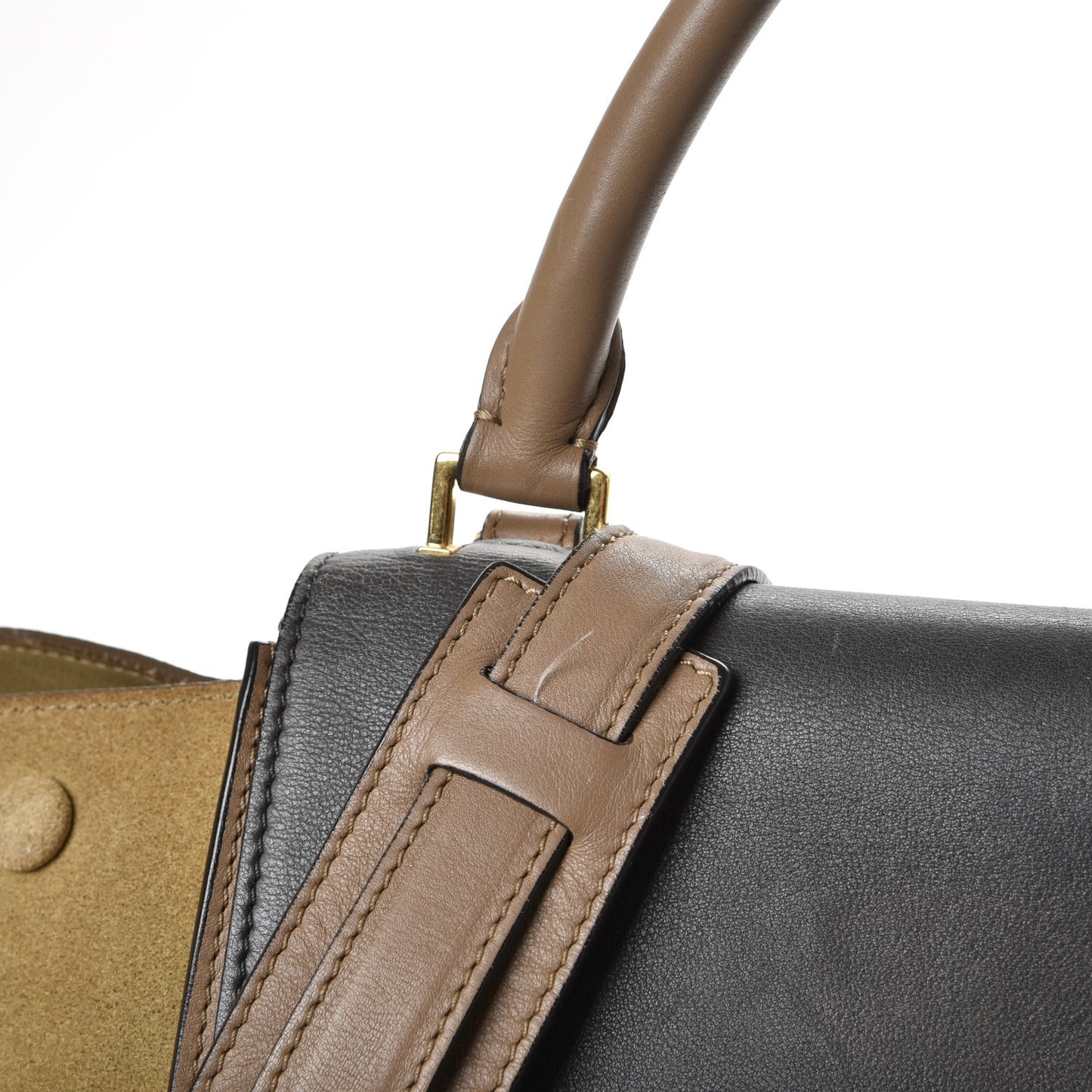 Smooth Calfskin Suede Medium Tri-Color Trapeze Olive