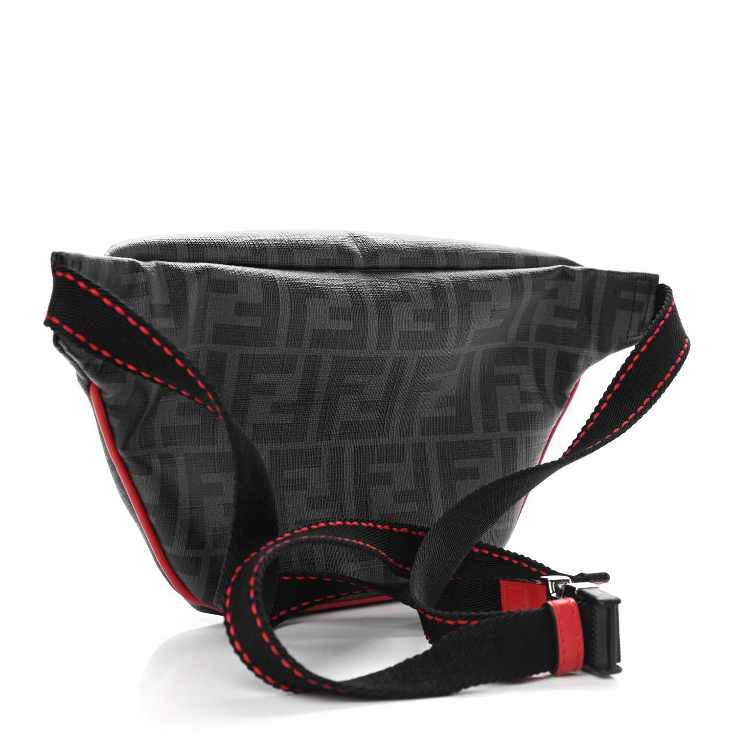 Fendi Glazed Fabric Vitello Century FF 1974 Pocket Belt Bag Black Rosso 3 of 11