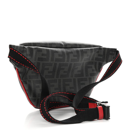Fendi Glazed Fabric Vitello Century FF 1974 Pocket Belt Bag Black Rosso 3 of 11