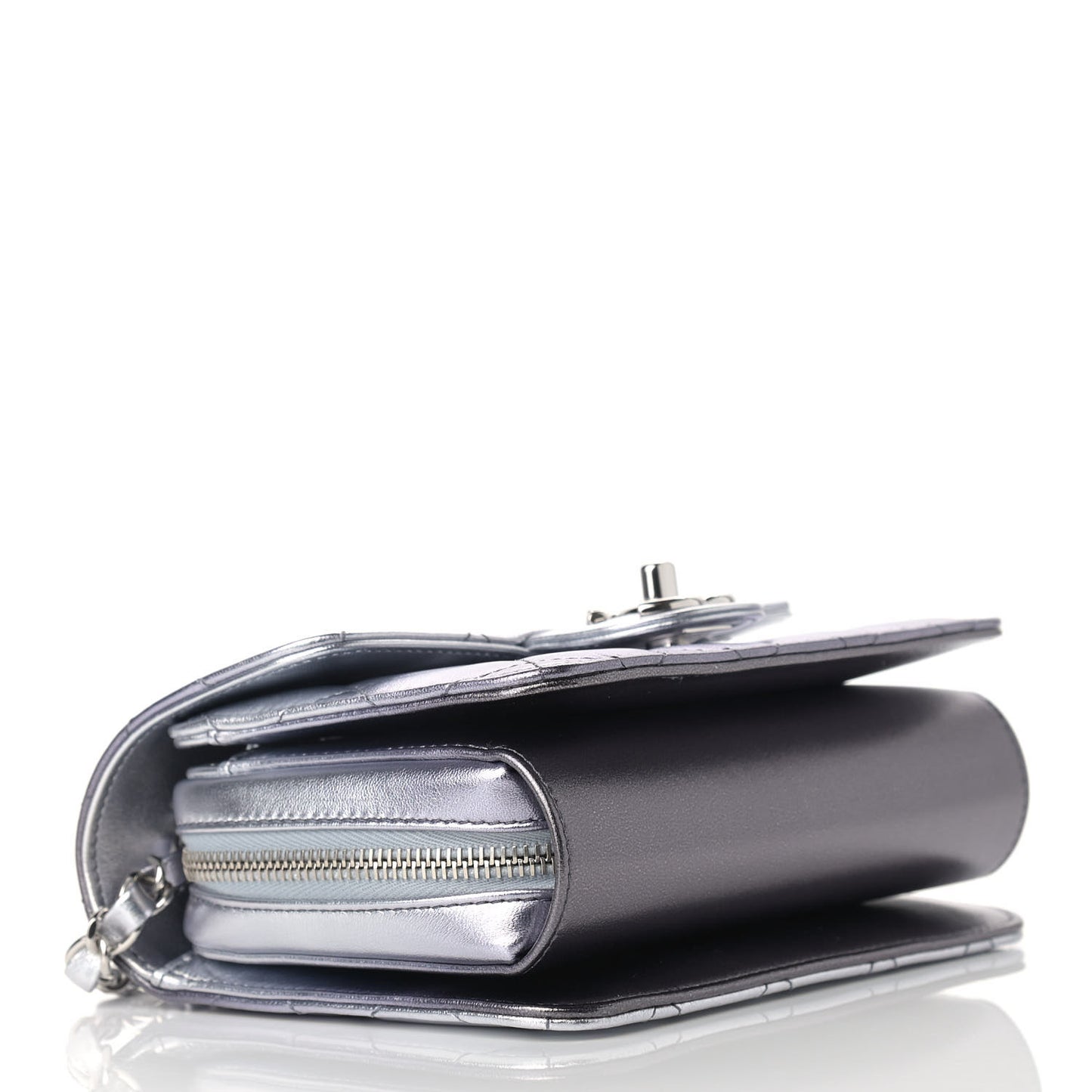 Metallic Lambskin Like A Wallet Flap Silvery Black
