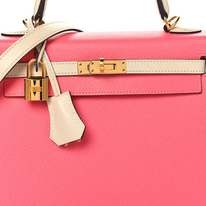 Hermes Epsom Bi-Color Horseshoe Kelly Sellier 25 Rose Azalee Craie 8 of 14