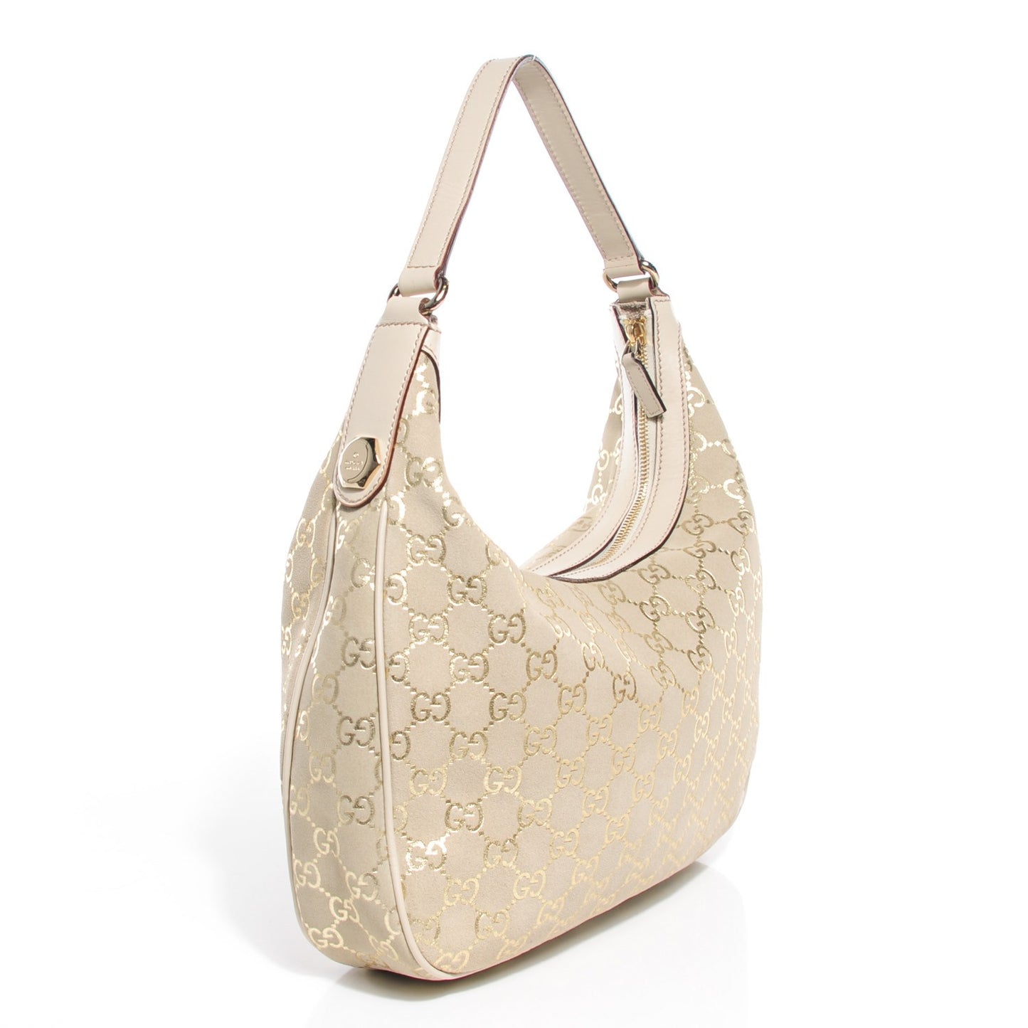 Suede GG Monogram Medium Charmy Hobo Off White Gold