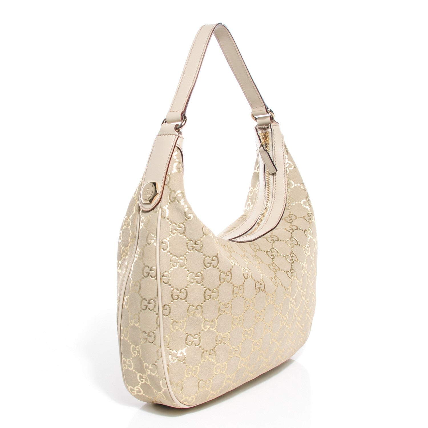 Gucci Suede GG Monogram Medium Charmy Hobo Off White Gold 3 of 7