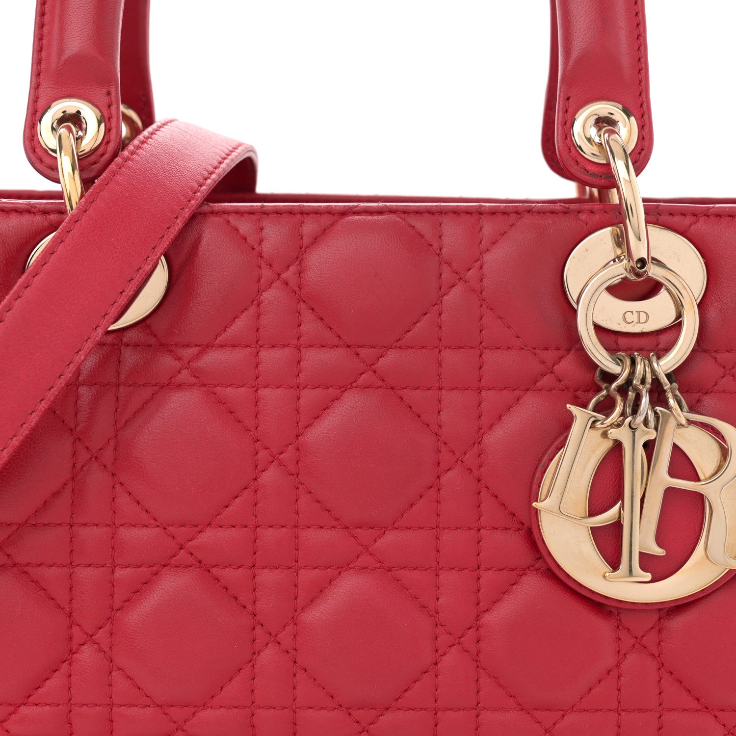 Christian Dior Lambskin Cannage Medium Lady Dior Red 8 of 12