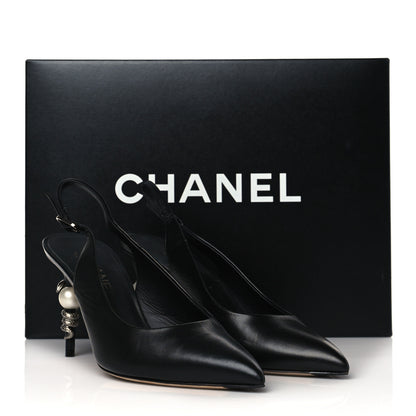 Chanel Lambskin Slingback Snake Pearl Heel 39.5 Black 10 of 10