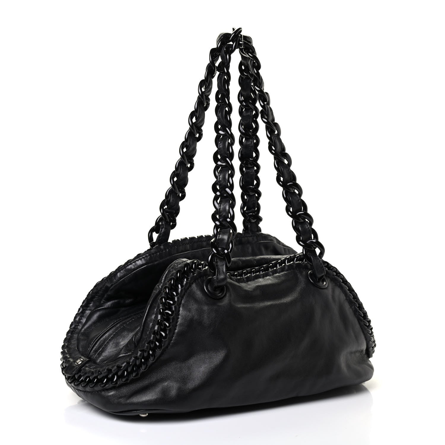 Chanel Calfskin Modern Chain Rhodoid Bowling Bag Black 2 of 4