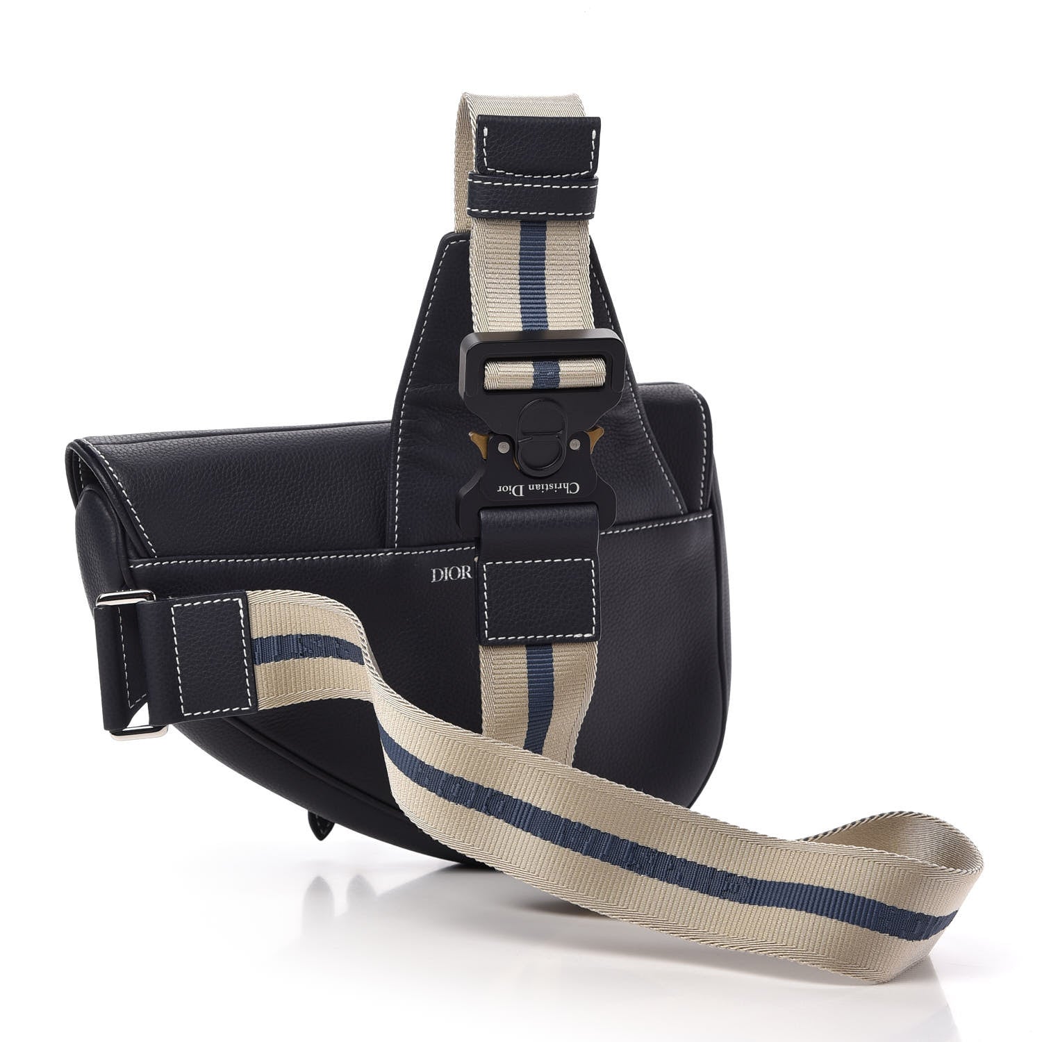 Christian Dior Grained Calfskin Kim Jones Saddle Bag Navy Blue 3 of 11