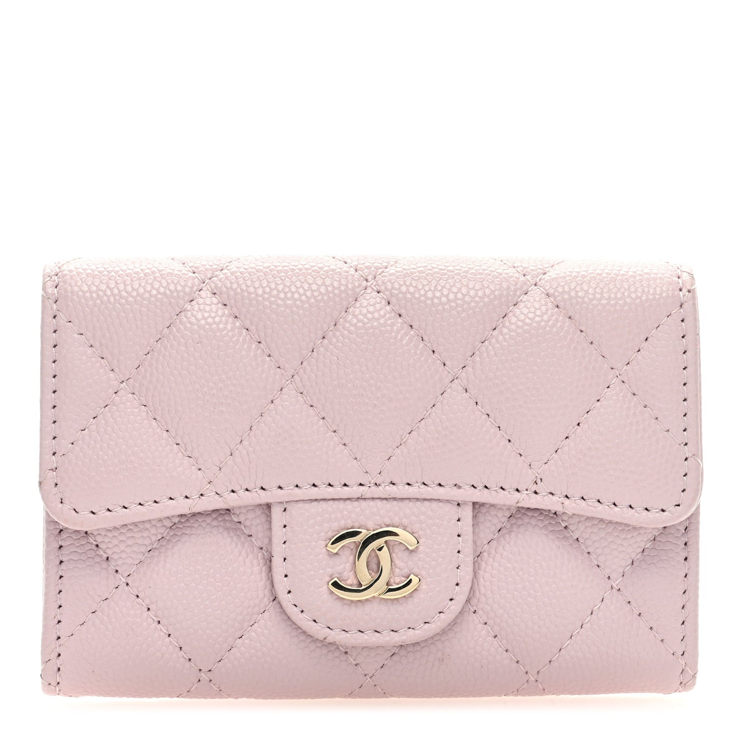 Caviar Quilted Flap Card Holder Wallet Light Pink