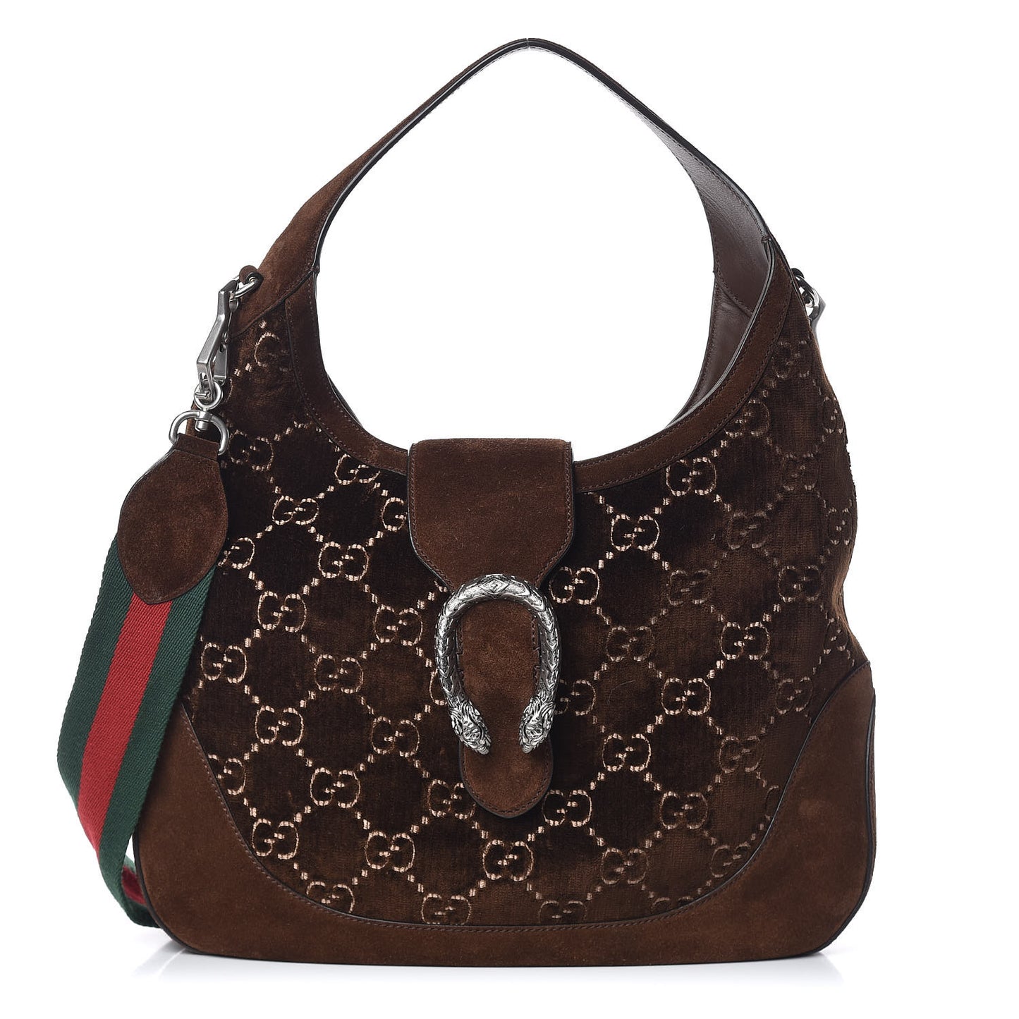 Velvet GG Monogram Web Medium Dionysus Hobo Brown