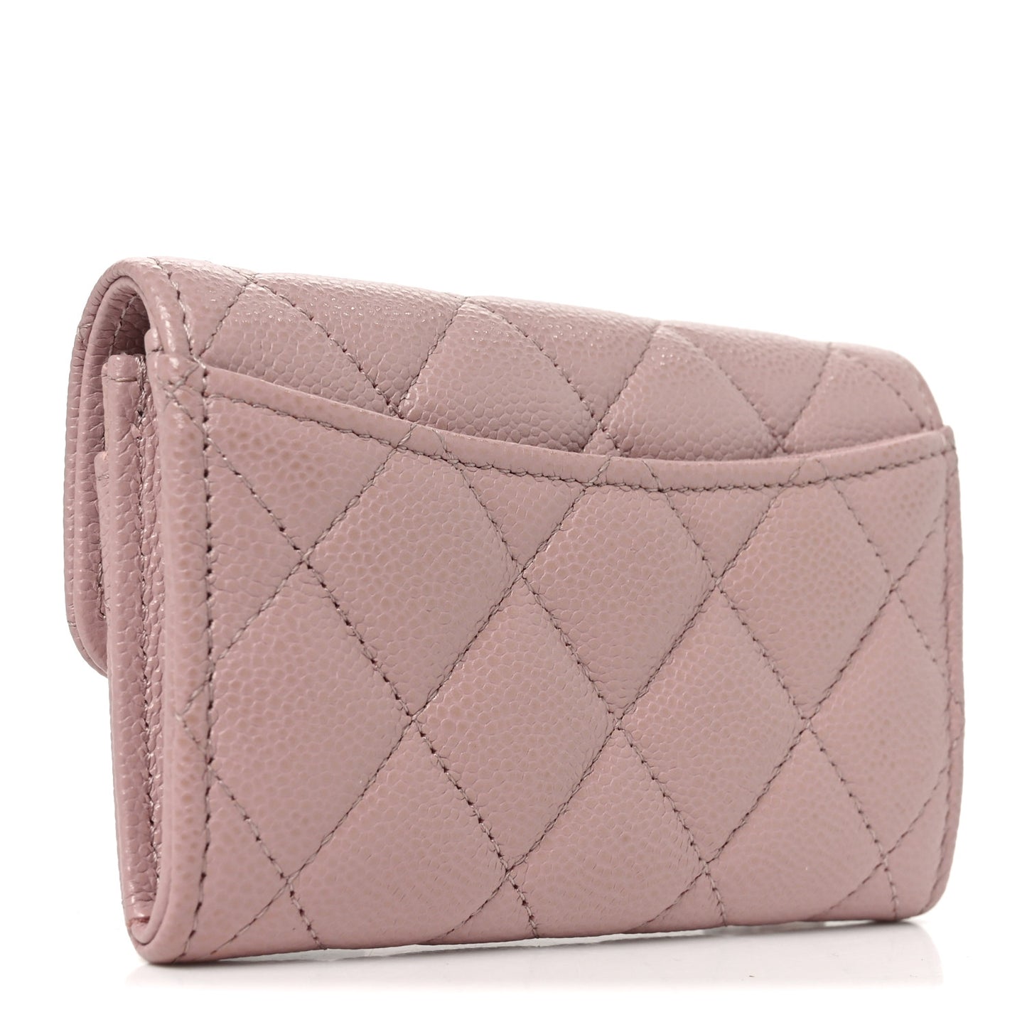 Caviar Quilted Flap Card Holder Wallet Light Pink