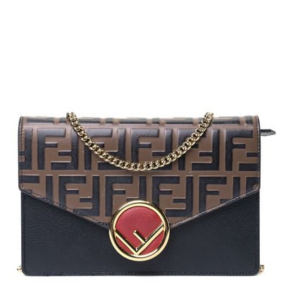 Fendi Vitello Cruise F is Fendi Bi-Color FF 1974 Embossed Medium Envelope Wallet On Chain Black Maya 1 of 6