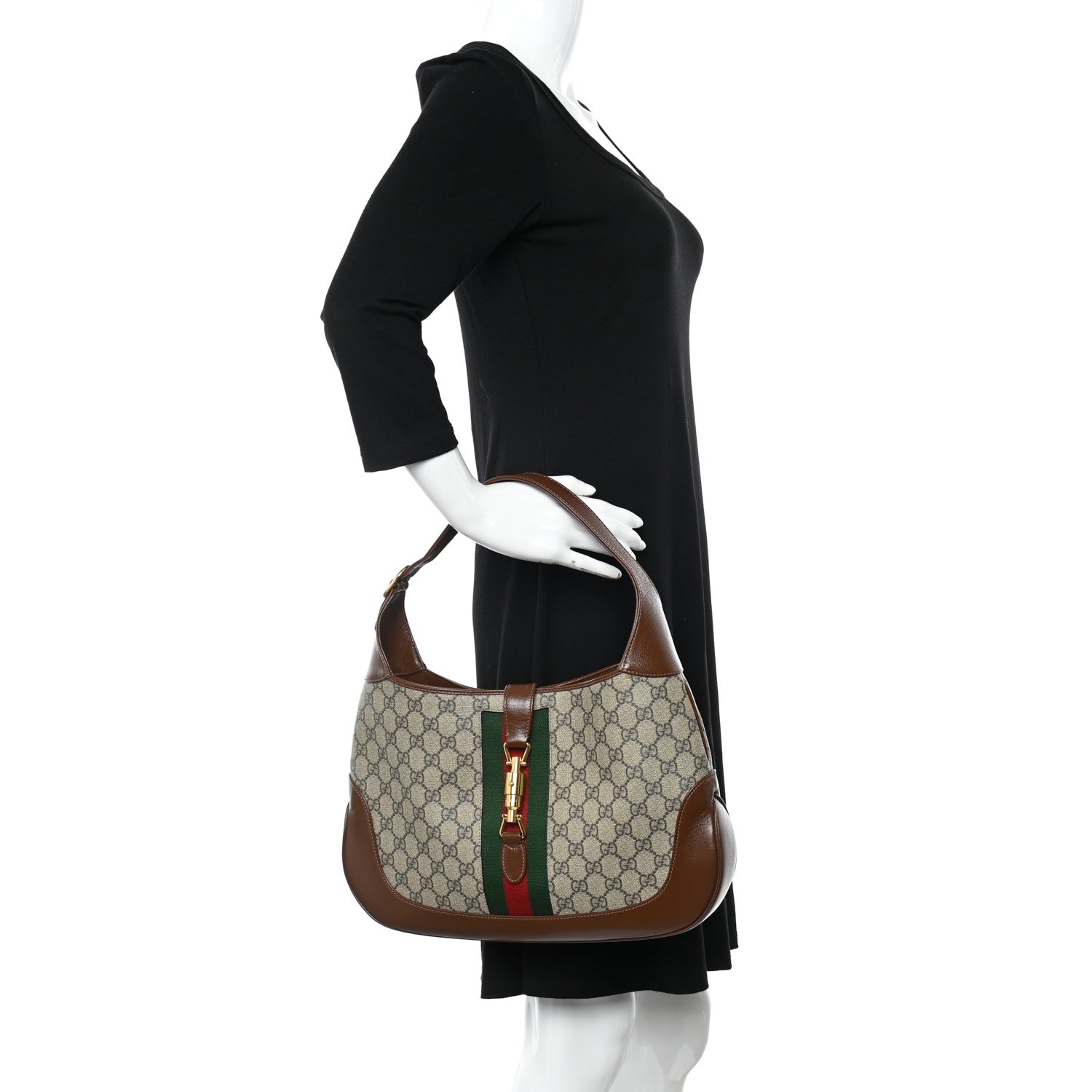 Gucci GG Supreme Monogram Azalea Calfskin Web Medium Jackie 1961 Hobo Beige Ebony Brown Sugar 2 of 10
