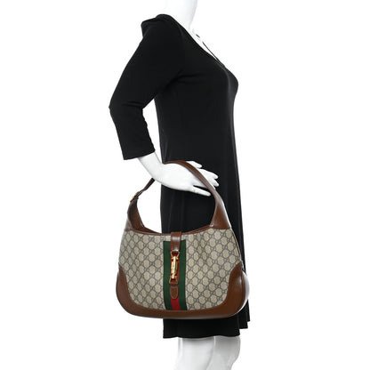 Gucci GG Supreme Monogram Azalea Calfskin Web Medium Jackie 1961 Hobo Beige Ebony Brown Sugar 2 of 10