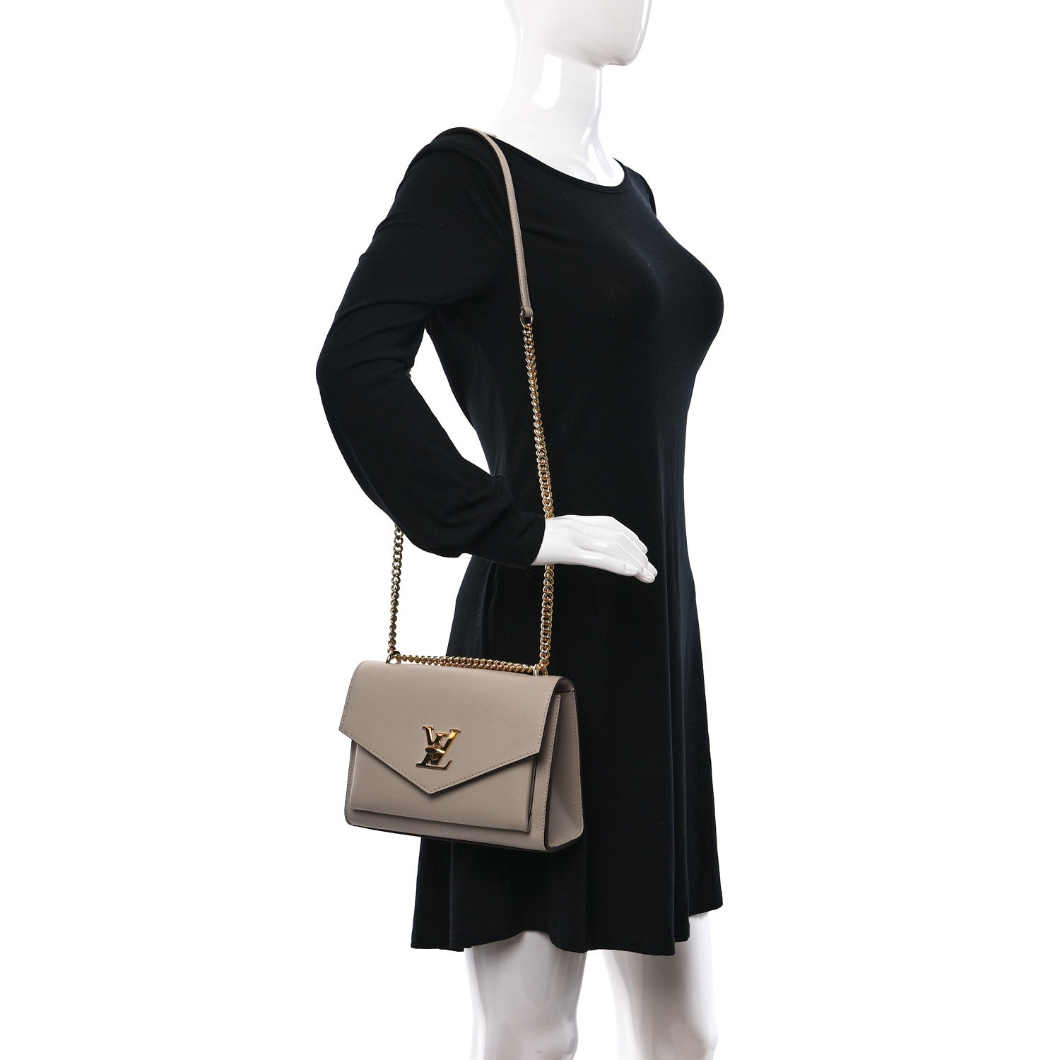 Louis Vuitton Soft Calfskin Mylockme Chain Bag BB Greige 2 of 8