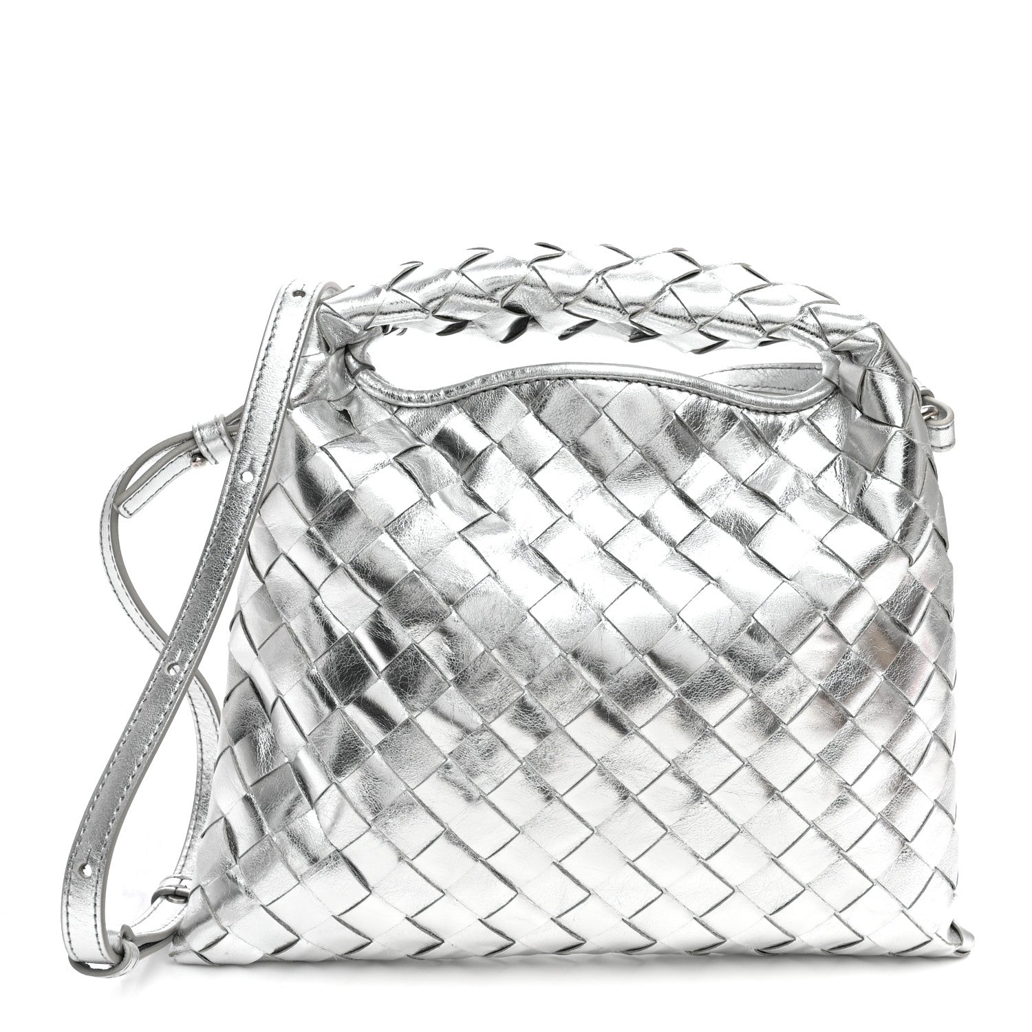 Bottega Veneta Metallic Lambskin Intrecciato Mini Hop Silver 1 of 9