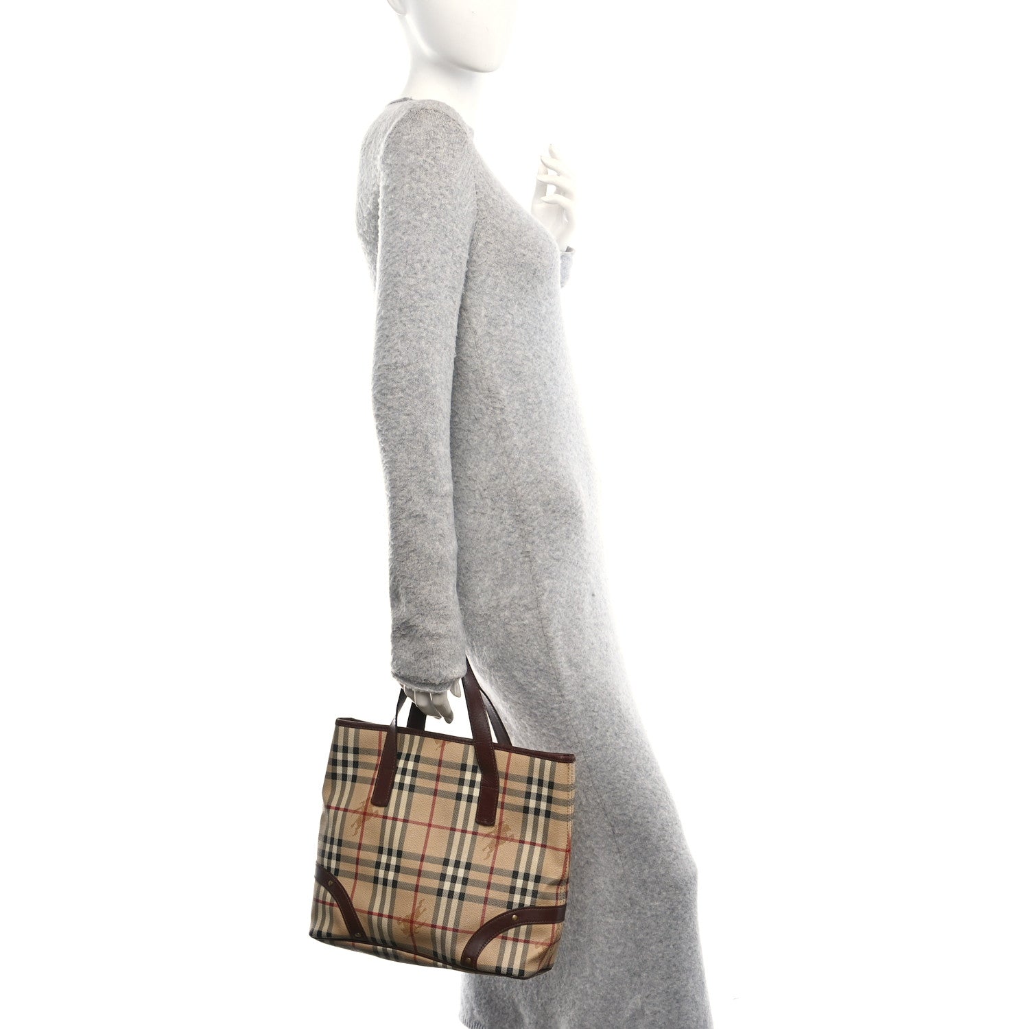 Burberry Haymarket Check Studded Tote Chocolate 2 of 11