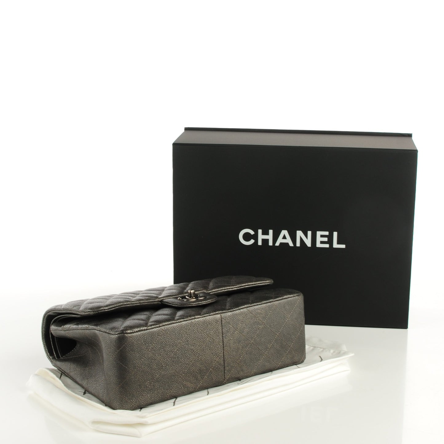 Iridescent Caviar Quilted Jumbo Double Flap Dark Silver
