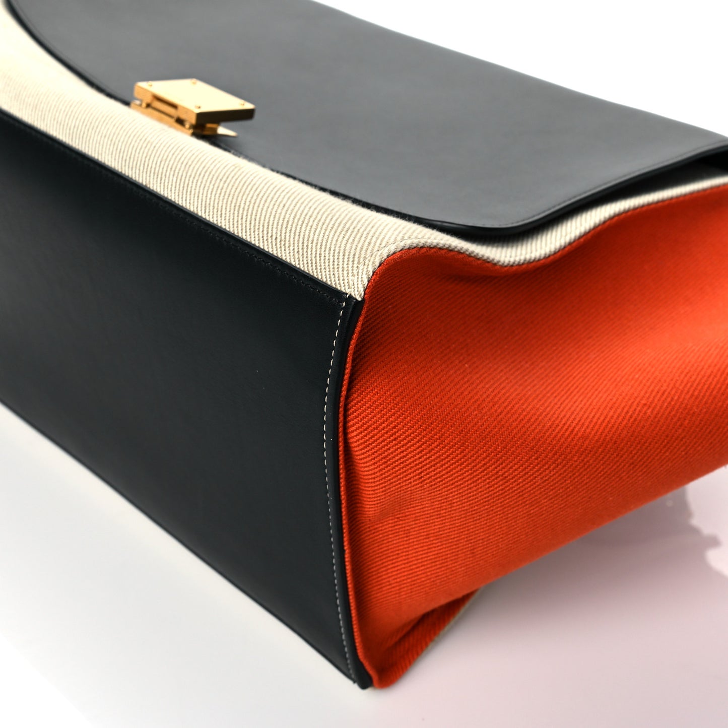 Smooth Calfskin Canvas Medium Trapeze Black Beige Orange