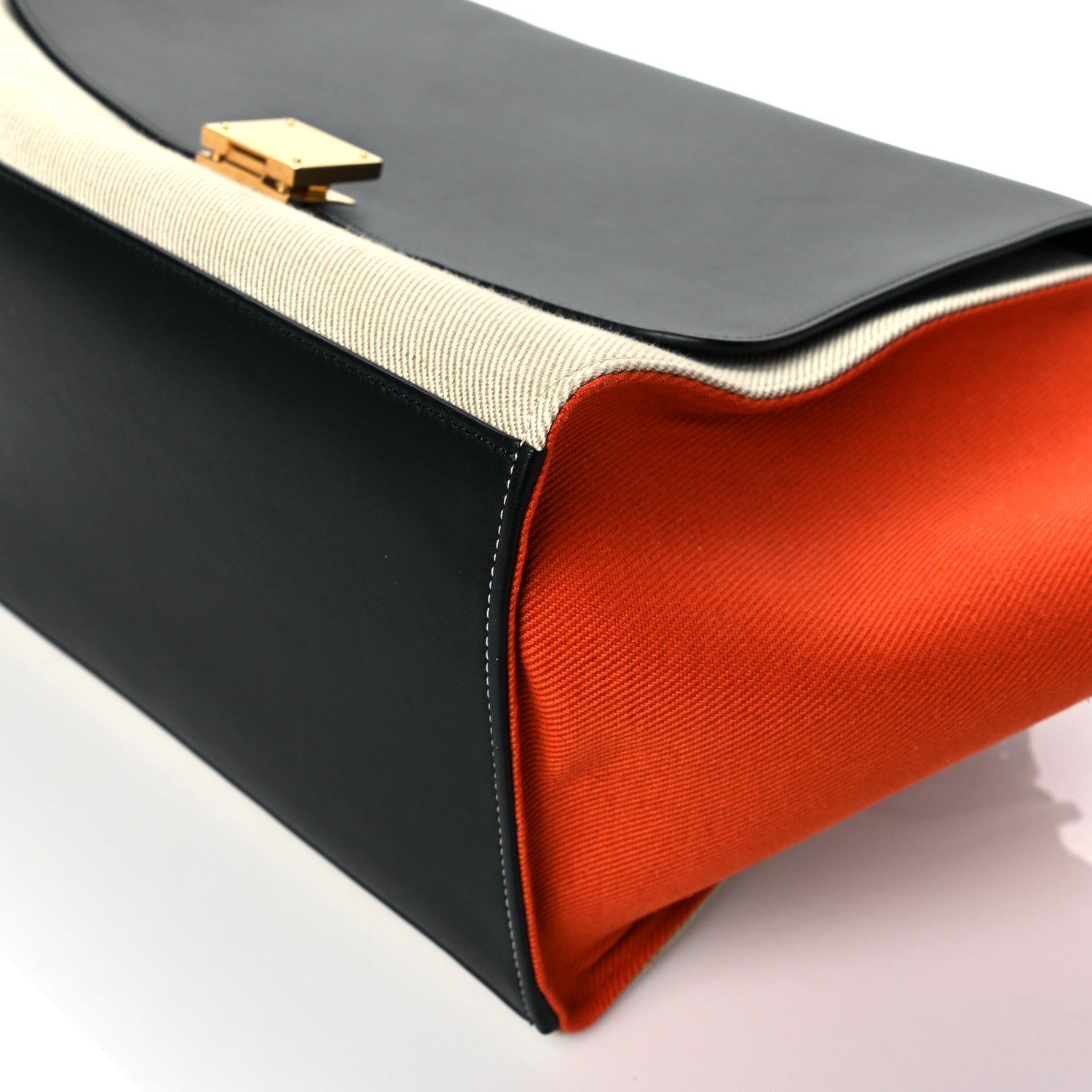 Celine Smooth Calfskin Canvas Medium Trapeze Black Beige Orange 8 of 8