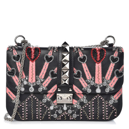 Valentino Garavani Vitello Crystal Loveblade Embellished Medium Glam Lock Rockstud Flap Black 1 of 12