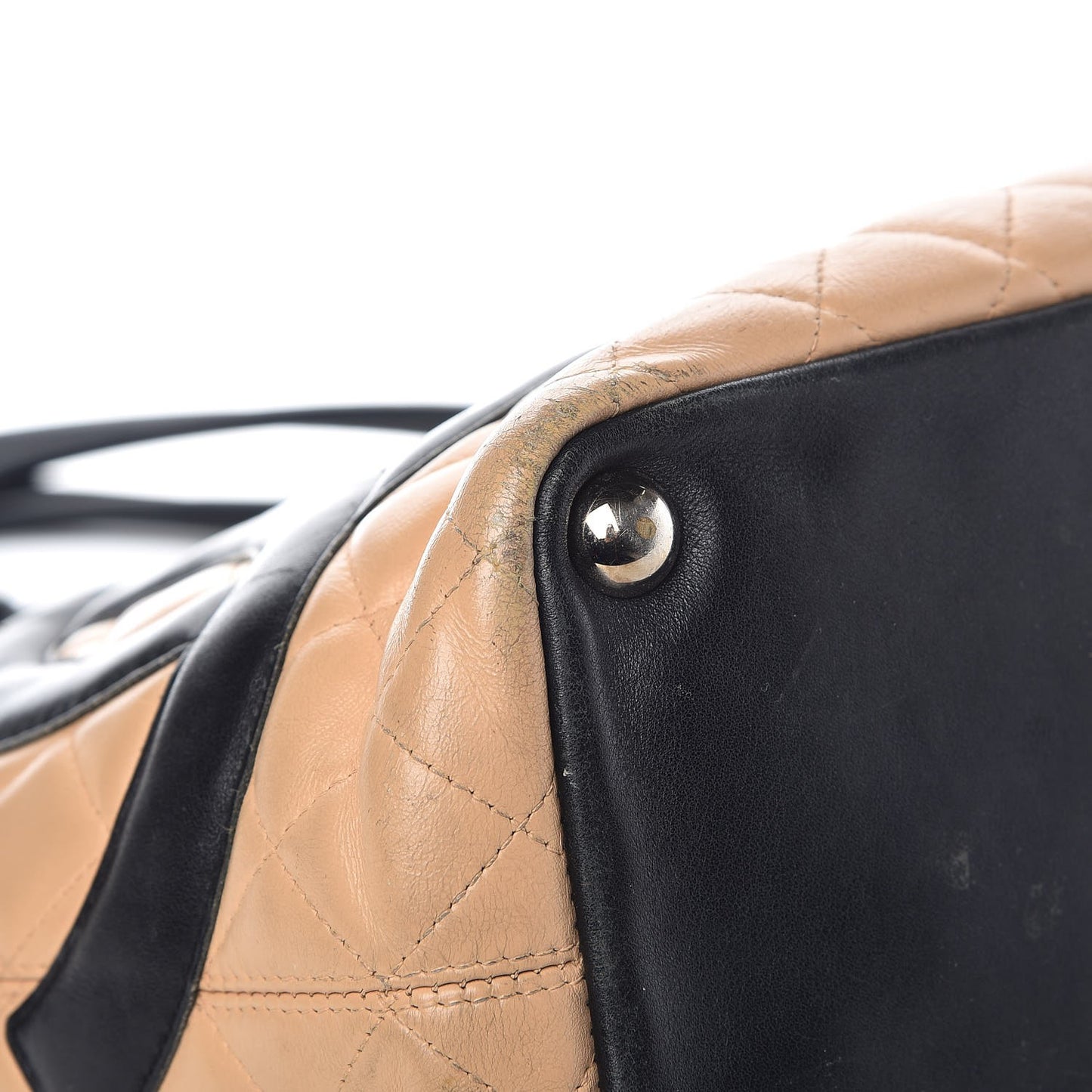 Calfskin Quilted Large Cambon Tote Beige Black
