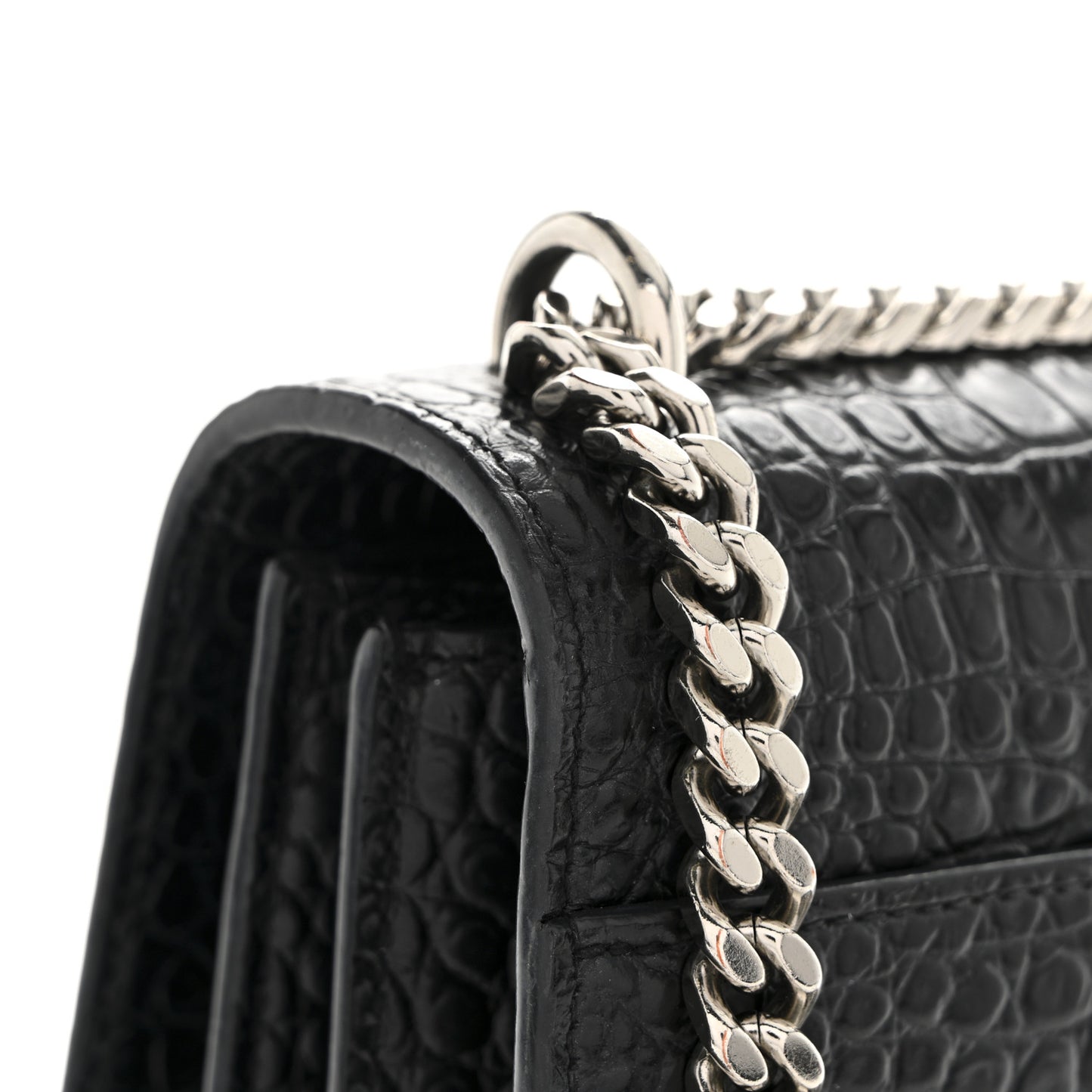 Calfskin Crocodile Embossed Medium Monogram Sunset Black