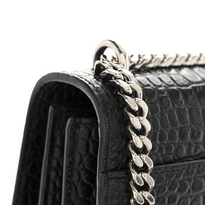Saint Laurent Calfskin Crocodile Embossed Medium Monogram Sunset Black 11 of 14
