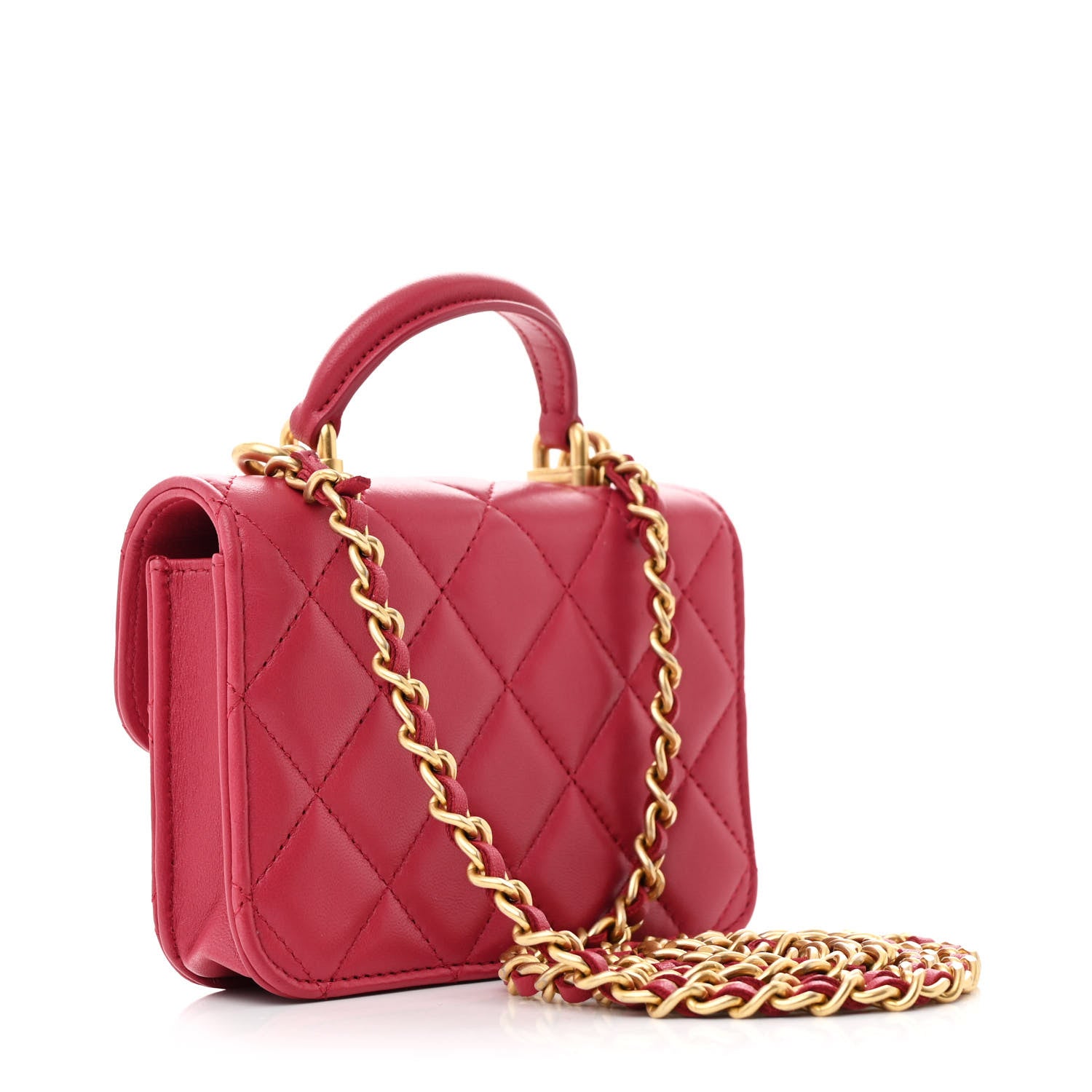 Chanel Lambskin Quilted Top Handle Flap Coin Purse With Chain Dark Pink 3 of 12