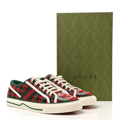Gucci Cotton Wool Web Houndstooth Interlocking G Womens 1977 Tennis Sneakers 40 Red Green 9 of 9