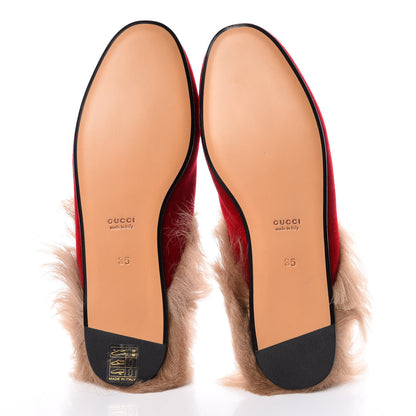 Gucci Velvet Fur Womens Princetown Slippers 35 Hibiscus Red 7 of 8