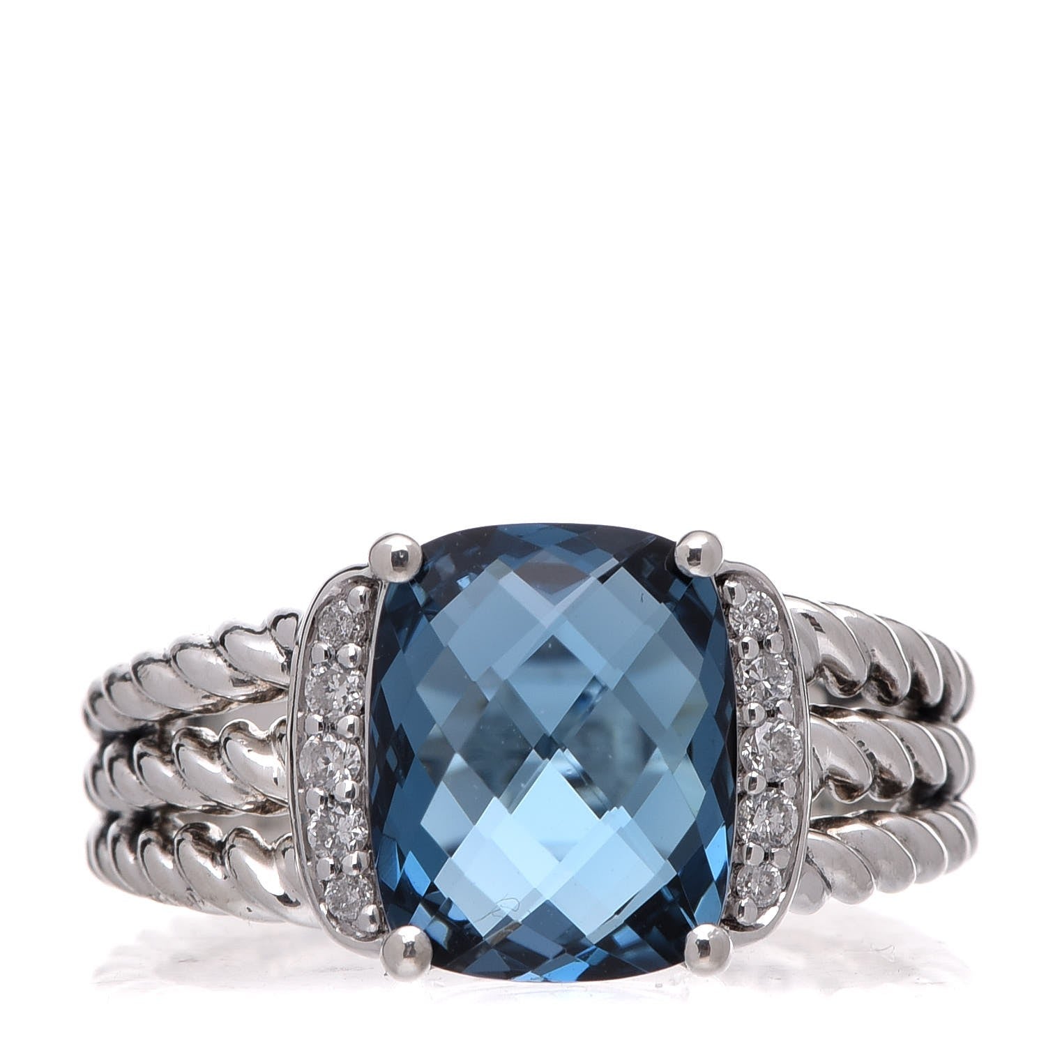 David Yurman Sterling Silver Diamond Hampton Blue Topaz 10mm Petite Wheaton Ring 52 6 1 of 5