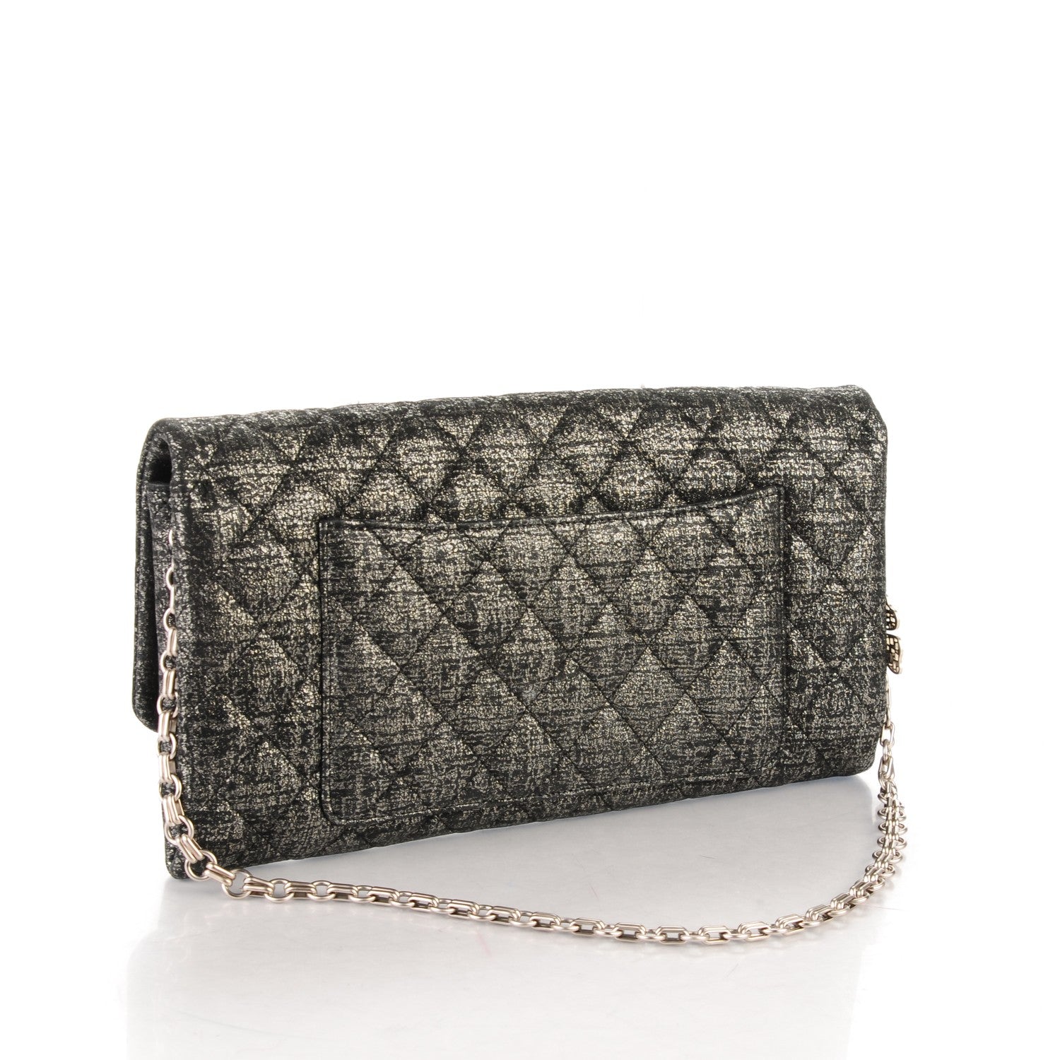 Chanel Glitter Fabric Quilted Flap Clutch With Butterfly Chain Black 3 of 8
