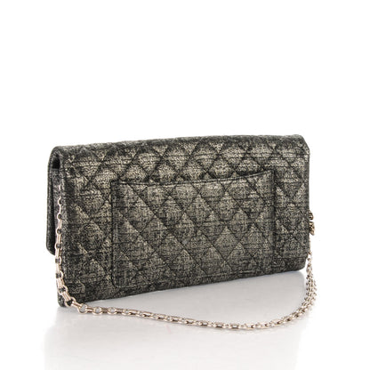 Chanel Glitter Fabric Quilted Flap Clutch With Butterfly Chain Black 3 of 8