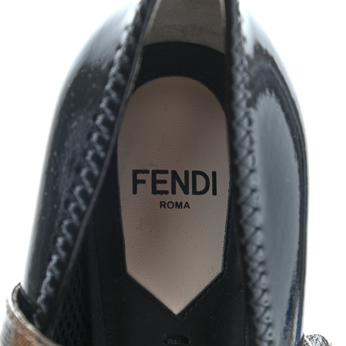 Glossy Neoprene Glazed Fabric FF FFrame Court Mary Jane Pumps 35 Black Tobacco Moro