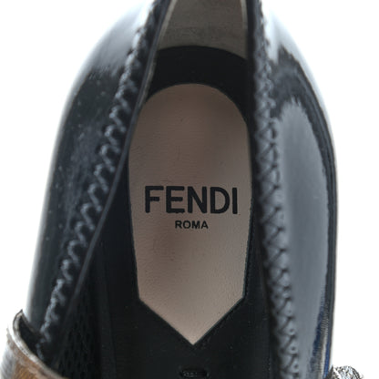 Fendi Glossy Neoprene Glazed Fabric FF FFrame Court Mary Jane Pumps 35 Black Tobacco Moro 6 of 7