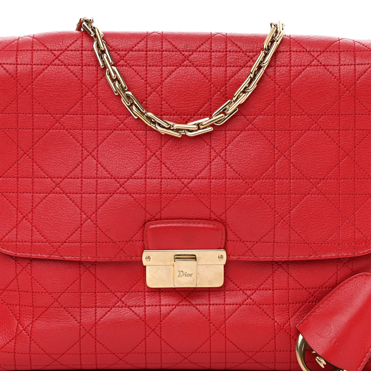 Calfskin Cannage Stitched Medium Diorling Red