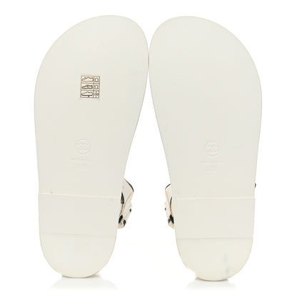 Chanel Calfskin Printed Velcro Dad Sandals 35.5 White Black 5 of 10