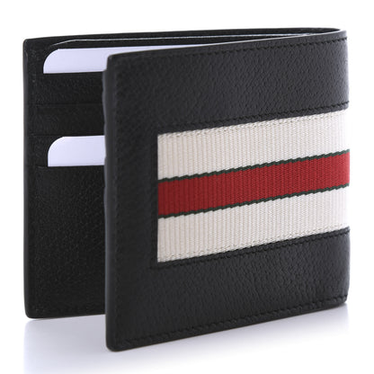 Gucci Textured Dollar Calfskin Nylon Gucci Stripe New Web Bi-Fold Wallet Black Ecru Verde Rosso 3 of 7