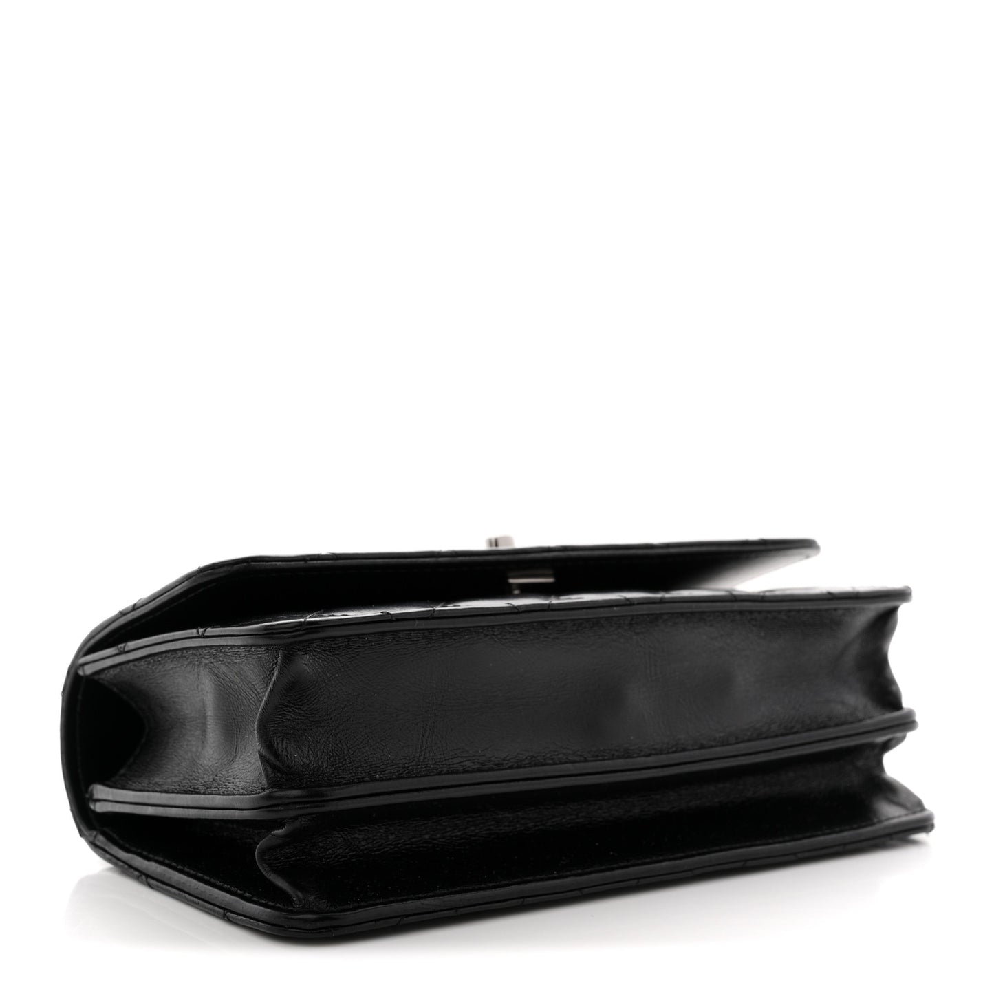 Shiny Crumpled Calfskin Crystal Quilted Precious Handle Clutch With Chain Black