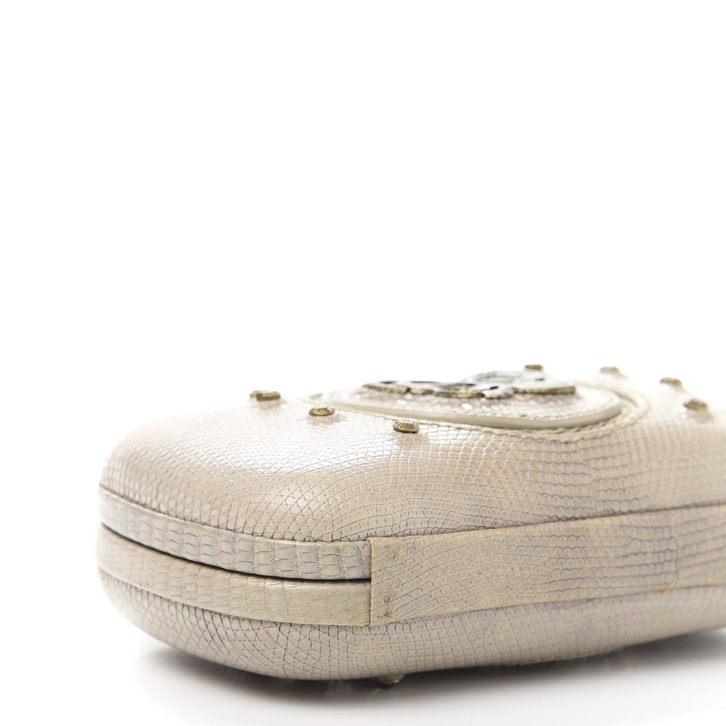Lizard Studded Knot Clutch Light Beige