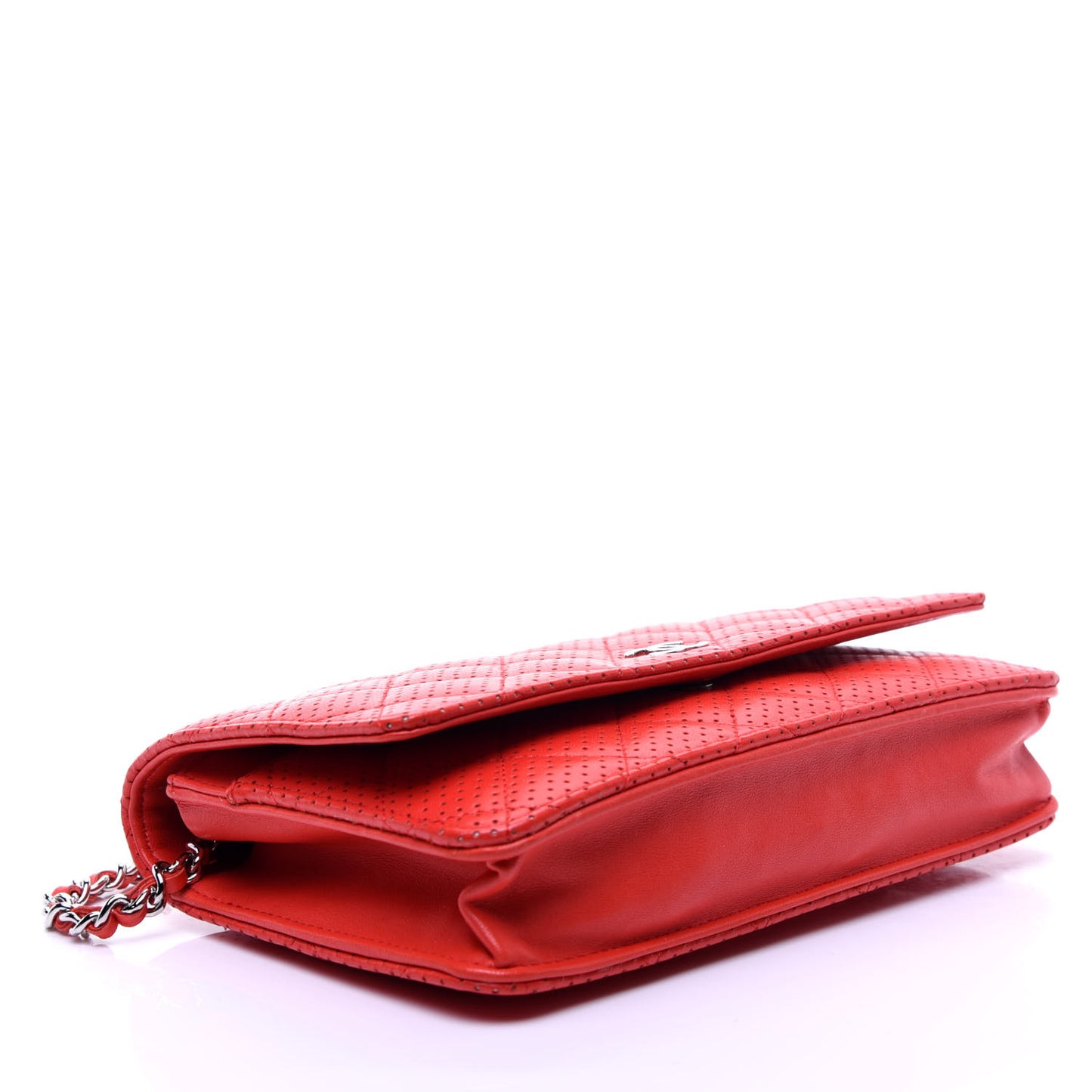 Perforated Lambskin Quilted Wallet On Chain WOC Red