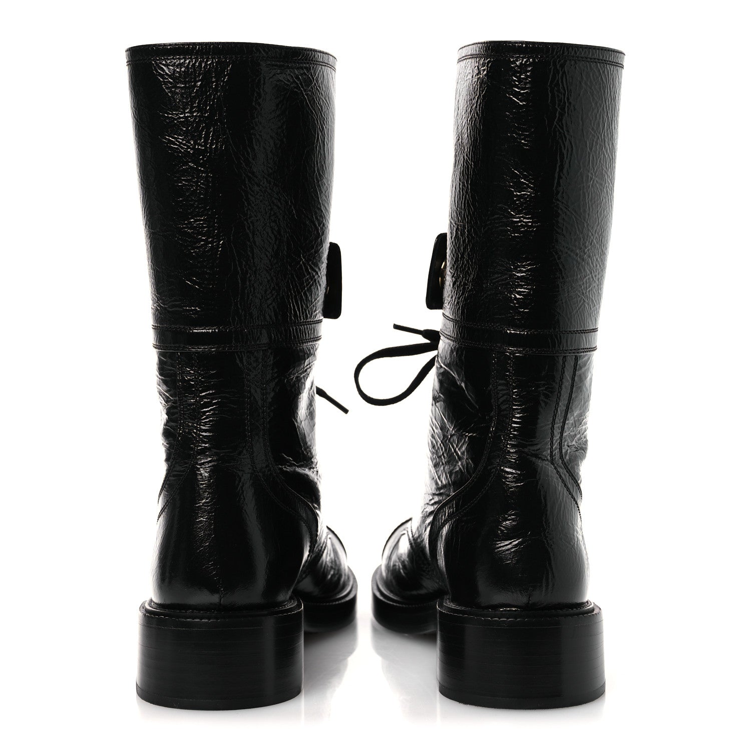 Chanel Shiny Calfskin Lace Up Combat Boots 38.5 Black 6 of 10