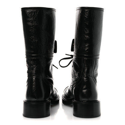 Chanel Shiny Calfskin Lace Up Combat Boots 38.5 Black 6 of 10
