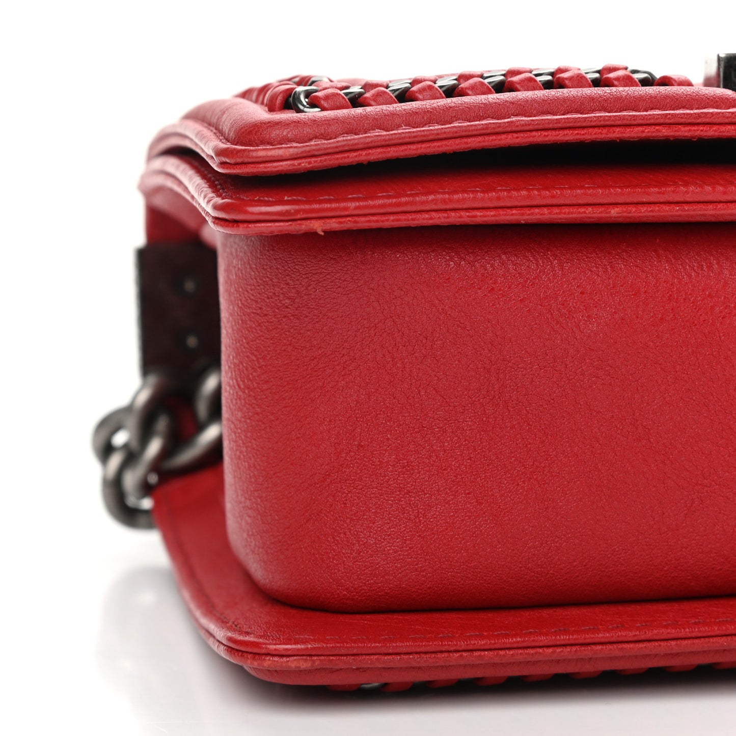 Calfskin Quilted Small Top Handle Boy Flap Red