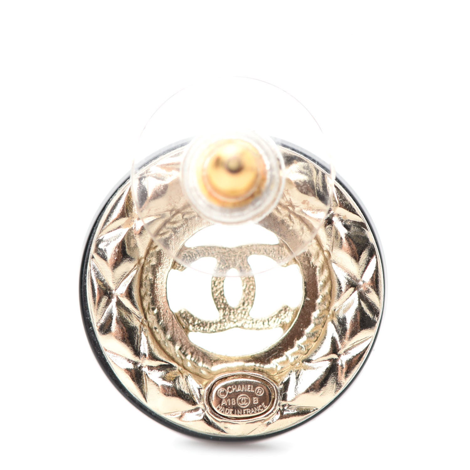 Chanel Resin CC Earrings Gold Black 4 of 5