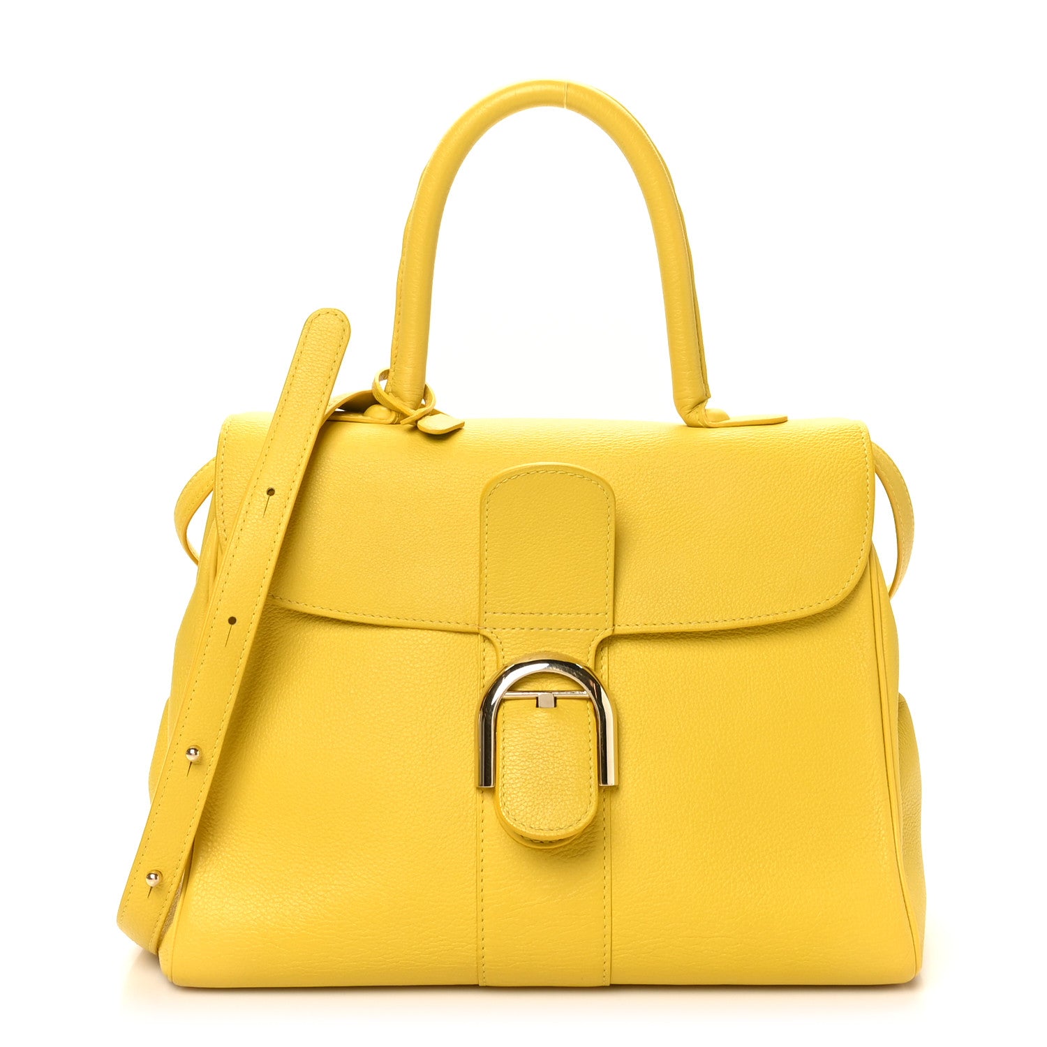 Delvaux Grained Calfskin MM Brillant Satchel Yellow 1 of 11
