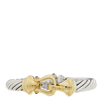 David Yurman Sterling Silver 14K Yellow Gold Green Onyx Garnet 10mm Cable Buckle Bracelet 1 of 3