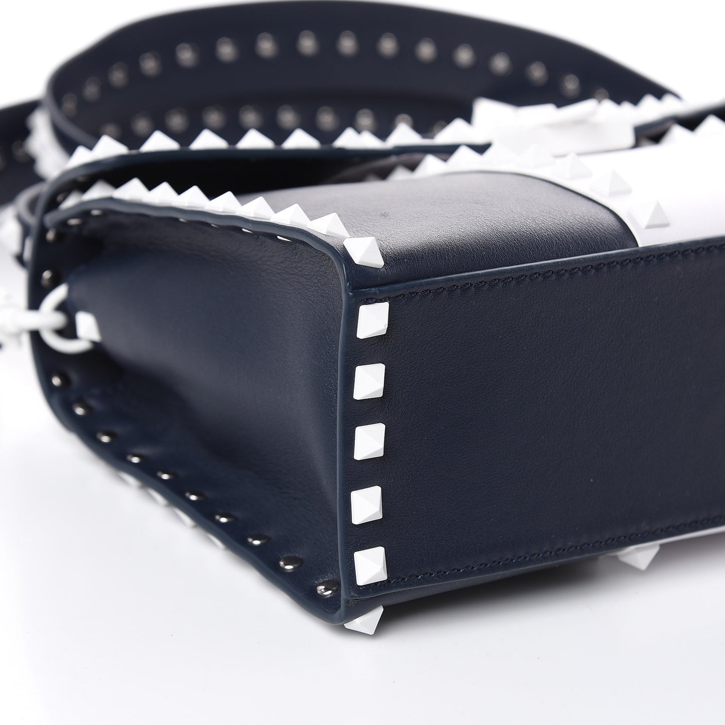 Vitello Colorblock Small Free Rockstud Single Handle Flap Bag Marine Optic White